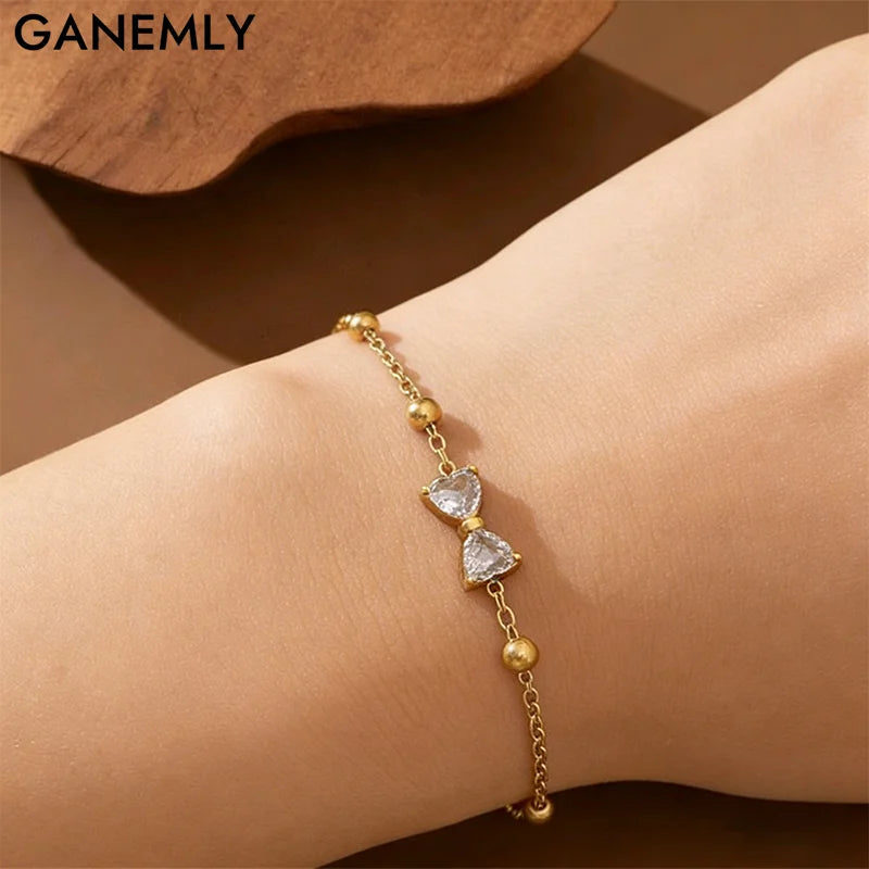 Bracelet en acier inoxydable 316L avec nœud papillon et zircon.