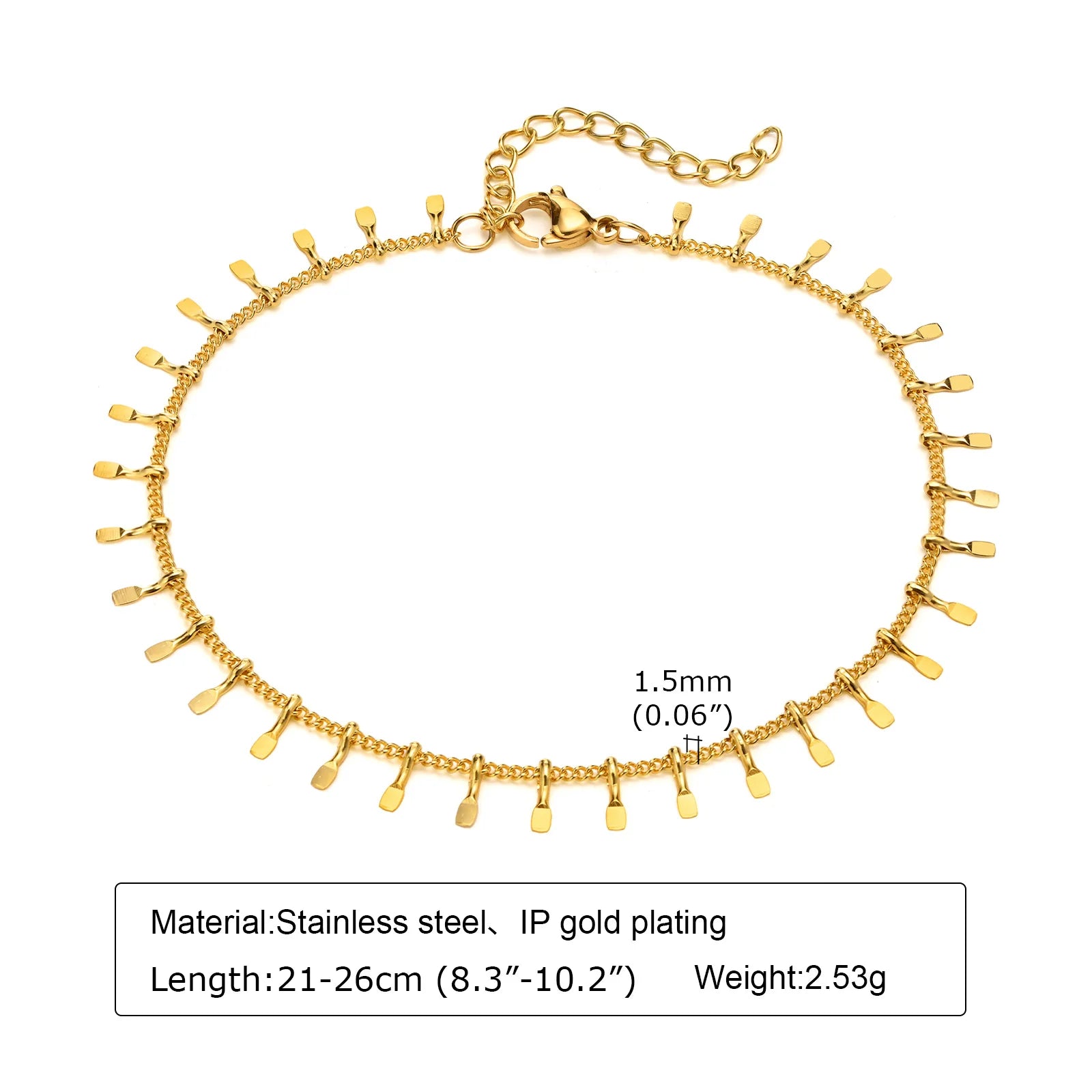Bracelet de cheville à disque pour femmes, acier inoxydable réglable.