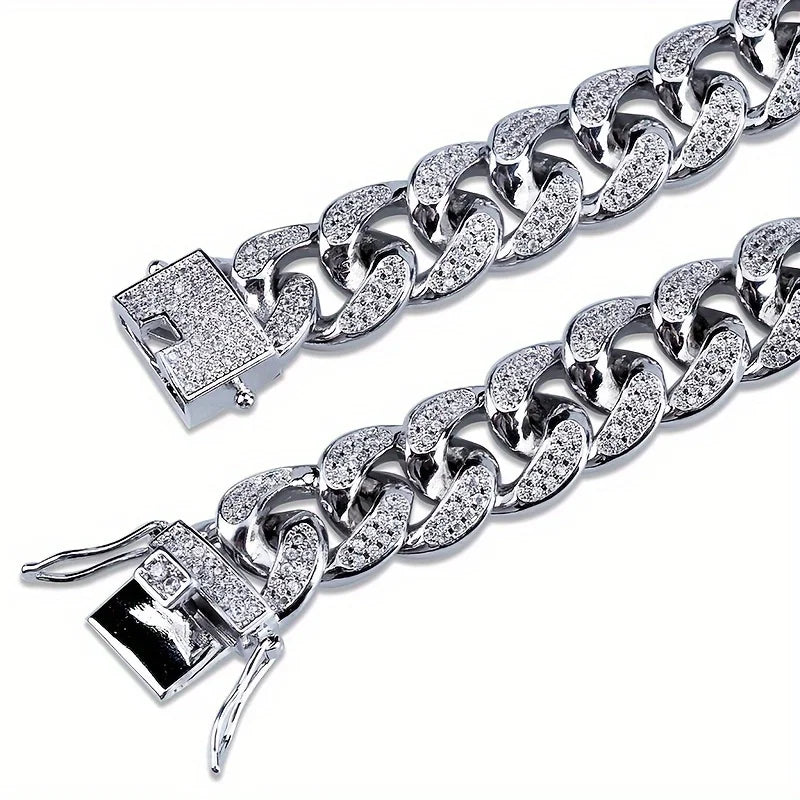 Bracelet de luxe en chaîne à maillons cubains glacés pour hommes, bijoux Hip-Hop en cristal pavé, en acier inoxydable, scintillant, cadeau
