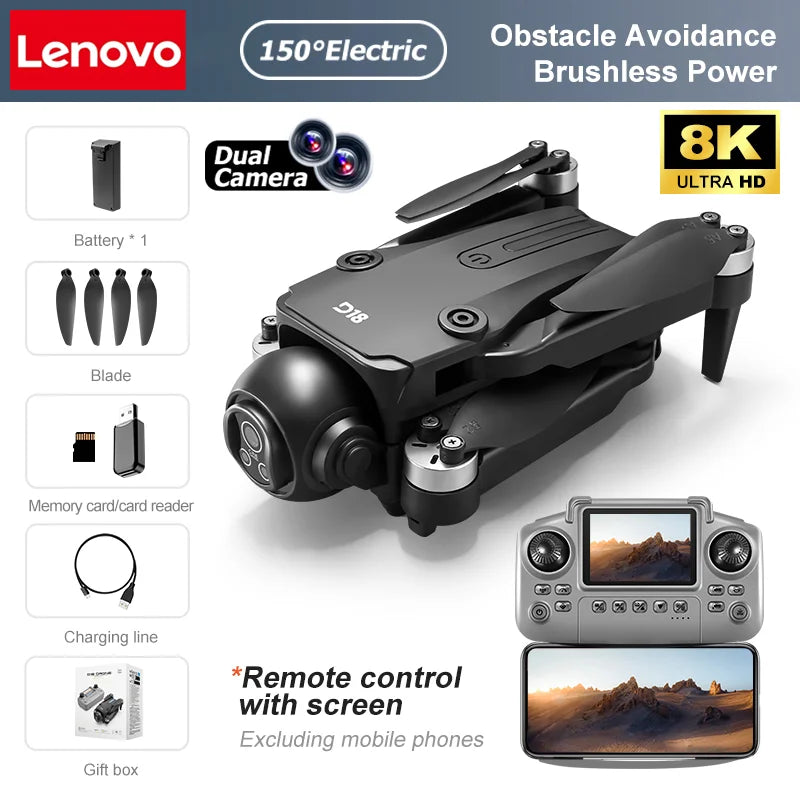 Lenovo D18 Drone 8K aérien HD double caméra intelligente évitement d'obstacles puissance sans brosse 5G WIFI écran télécommande GPS Drone