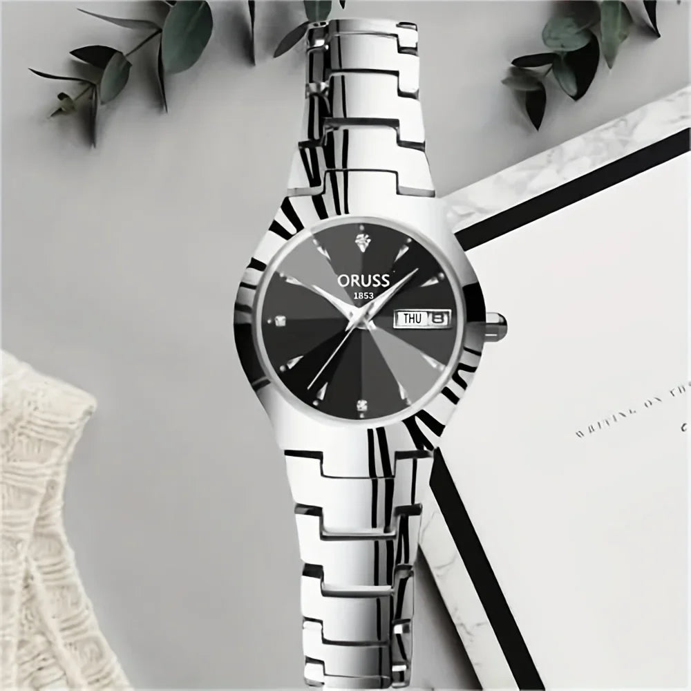 2 pièces Couples cadran coupe montre à Quartz affaires mode analogique calendrier montre-bracelet saint valentin cadeau pour hommes femmes Date montre