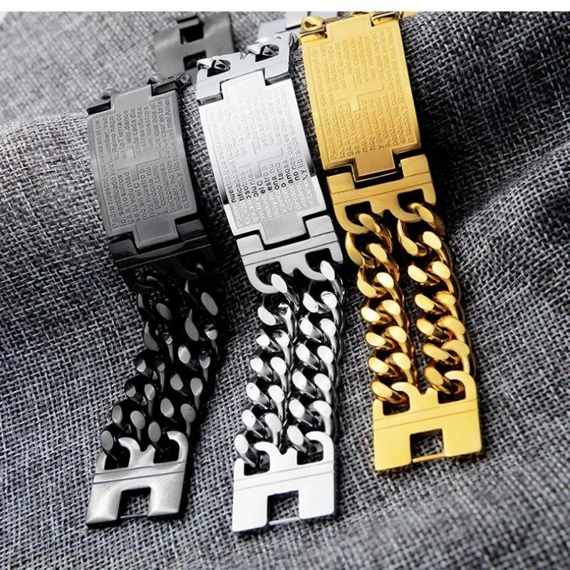 Bracelet en acier inoxydable 316L, chaîne cubaine de 24MM de largeur, bracelet croisé pour hommes.