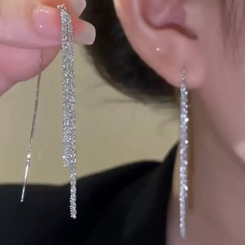 Boucles d'oreilles pendantes argentées à franges