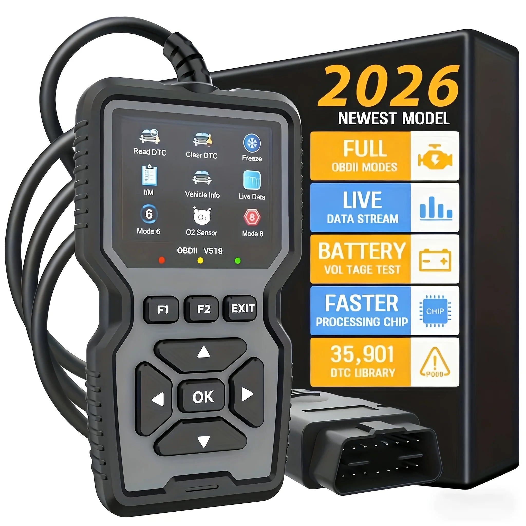 Scanner OBD2 professionnel V519 - Outil de diagnostic automobile alimenté par USB avec flux de données en temps réel, tests OBD II complets (I/M Ready, Bod2/Eobd), efface les voyants de panne du moteur, lit/efface les code