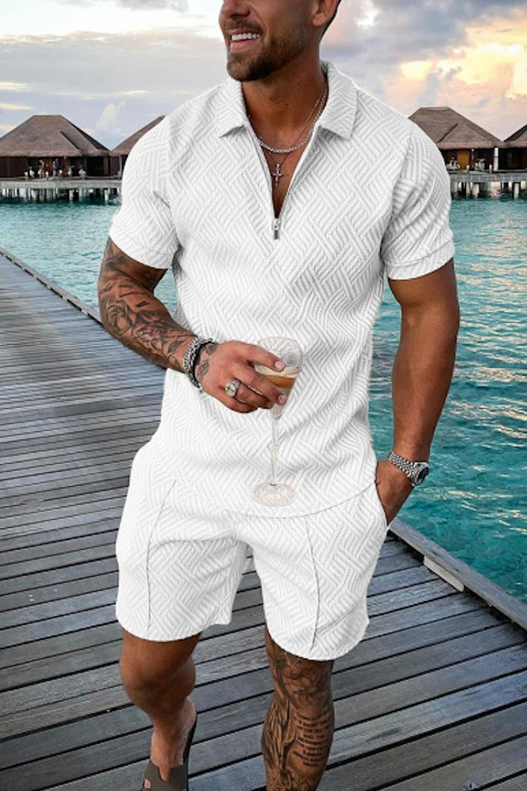 Polo Zippé Vintage Homme — Ensemble Survêtement Col Mandarin, Respirant & Grande Taille S-5XL