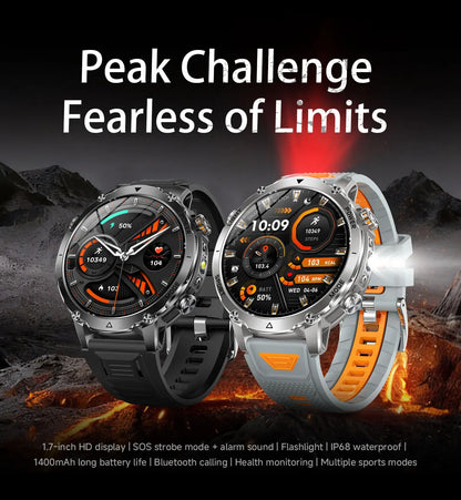 Smartwatch Militaire GUHUAVMI 2026 – Écran AMOLED 1,7", Batterie 1400mAh, GPS, Appel Bluetooth