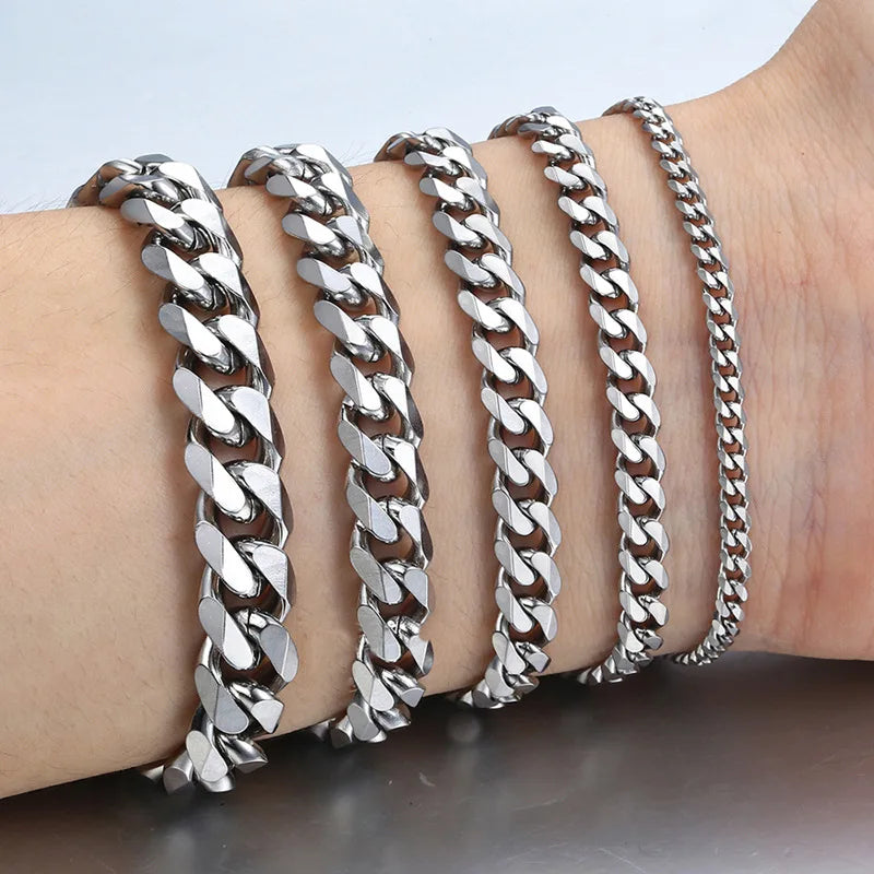 Bracelet chaîne cuba, classique, en acier inoxydable, largeur 3/5/7/9mm, bijoux cadeau, nouvelle collection