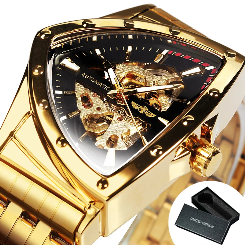 Montre Sport Automatique Squelette Triangle Homme WINNER – Bracelet Caoutchouc, Style Militaire