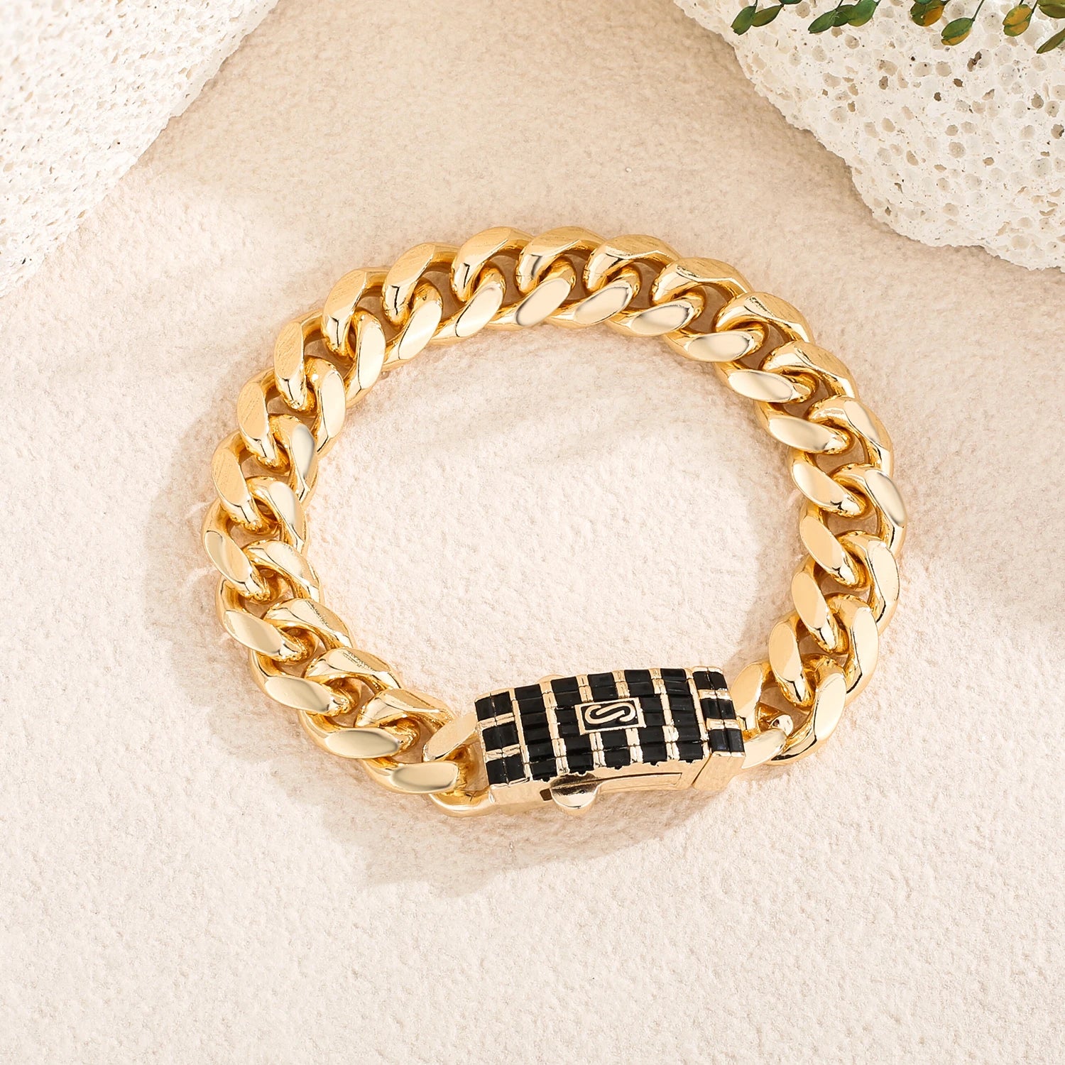 Bracelet de cheville de style Monaco hommes femmes, plaqué or 14 carats.