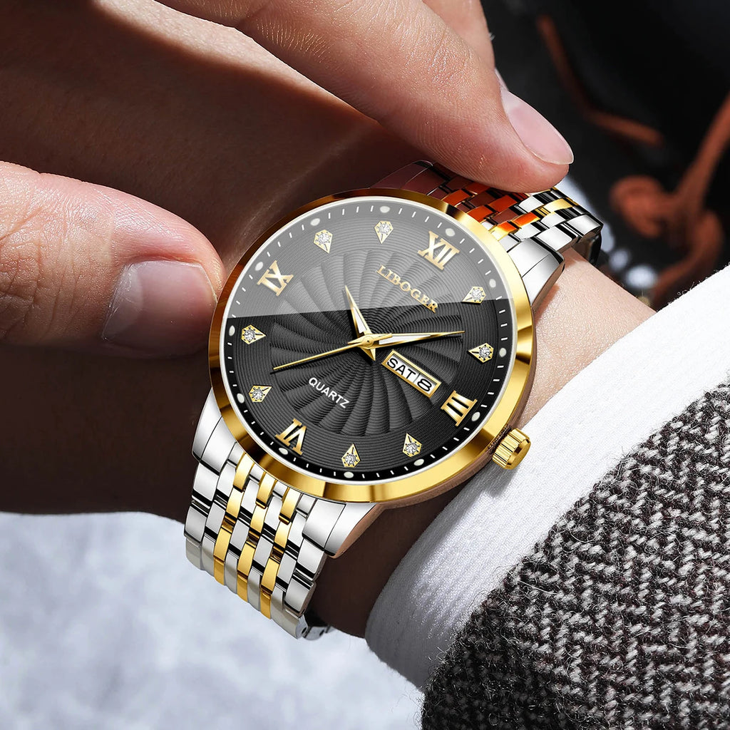 Montres de luxe en acier inoxydable pour hommes, montres-bracelets à Quartz avec cadran lumineux et calendrier, Relogio Masculino (sans boîte)