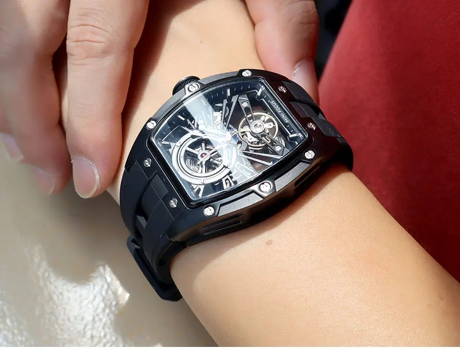Montre Homme MINIFOCUS — Mécanique Automatique Squelette, Silicone & Waterproof 5ATM