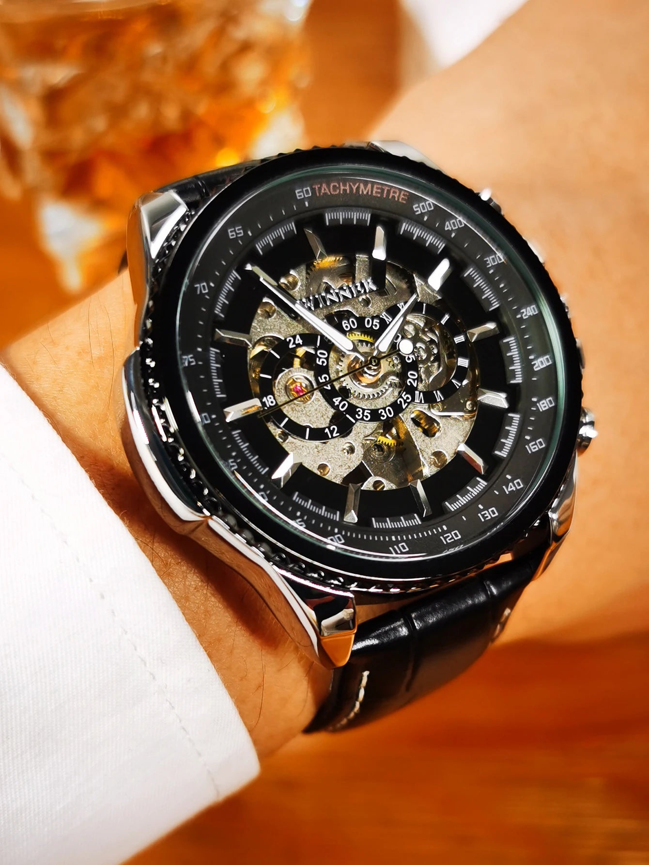 Montre Automatique Squelette Militaire Homme WINNER – Steampunk, Bracelet Cuir