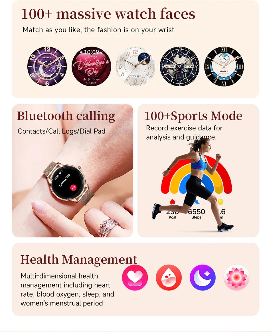 Nouvelle Montre Connectée Ultra-Mince 2026 pour Femme avec Suivi de Santé, Appel Bluetooth, Fréquence Cardiaque, Oxygène Sanguin et Modes Sportifs