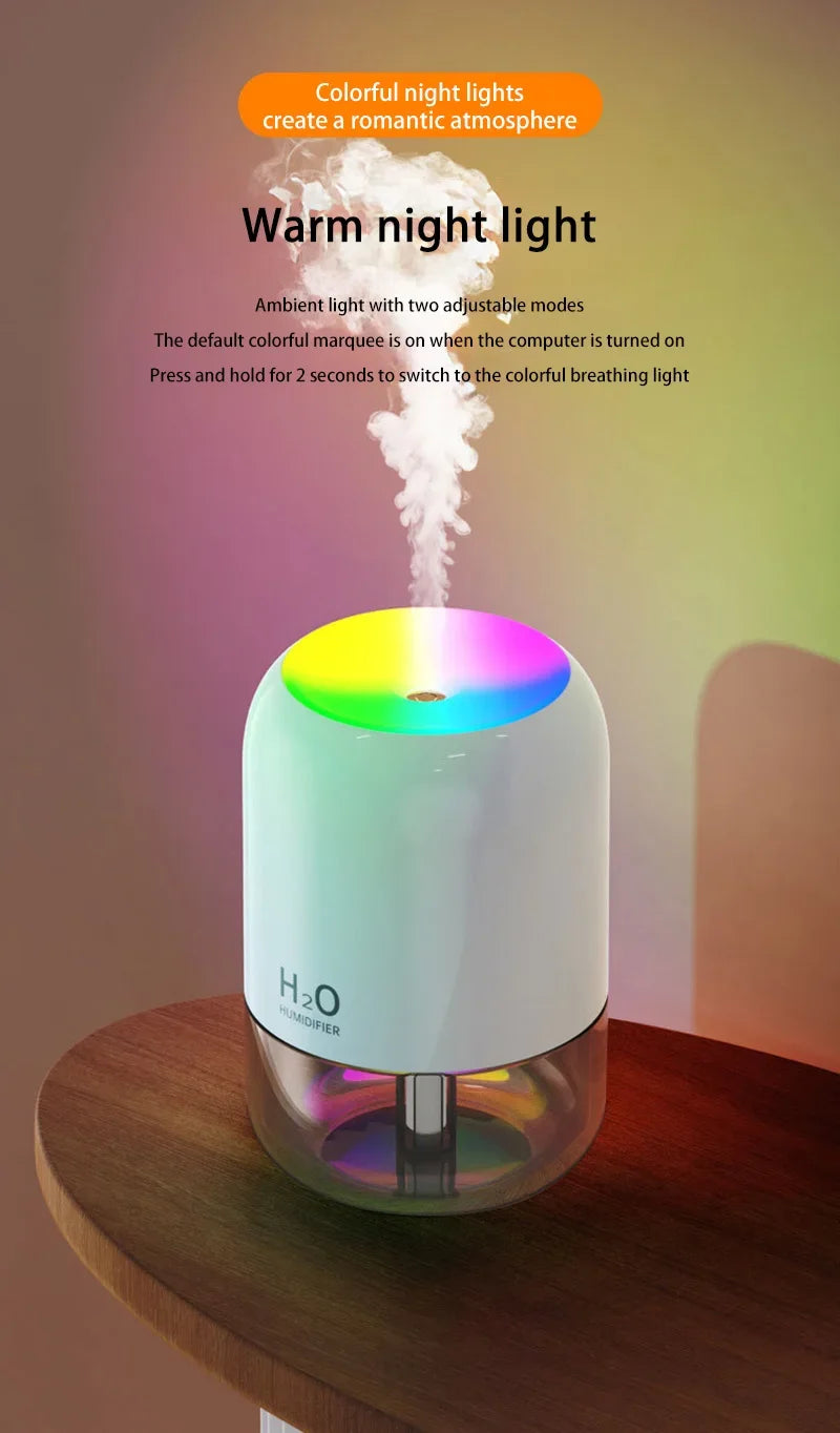 Nouveau mini humidificateur d'air , silencieux, hydratant, pour Chambre, Bureau, USB, avec lumière d'ambiance.
