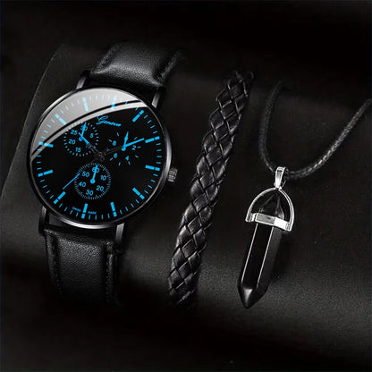 3 pièces/ensemble hommes montres d'affaires bracelet en cuir.