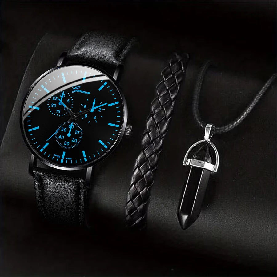 Coffret Montre Homme – Montre Quartz + Collier + Bracelet Cuir
