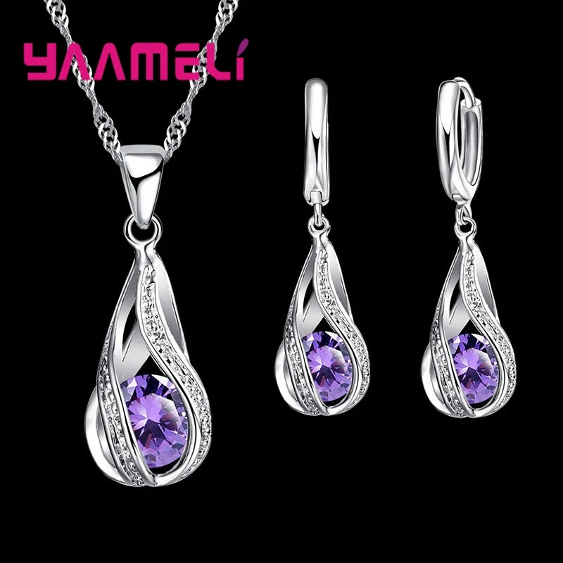 Goutte d'eau chaude en argent collier + Boucles