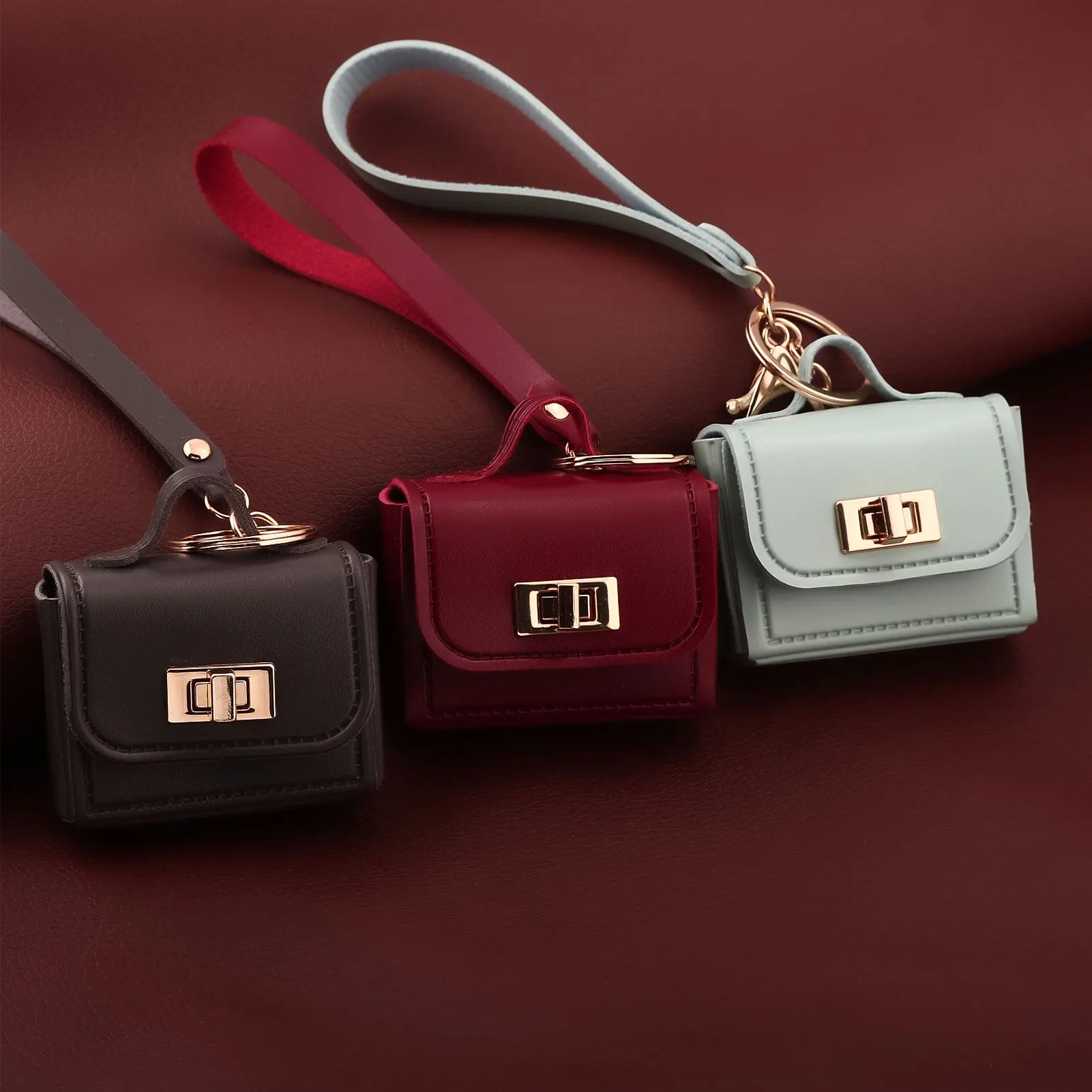 Mini Sac Porte-Clés en Cuir PU — Porte-Monnaie Zippé, Pendentif Sac, 7 Coloris