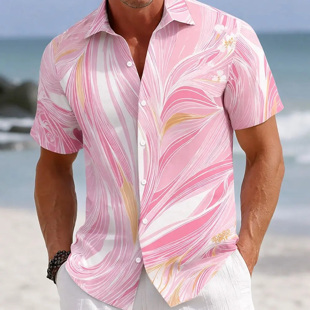 Chemise à manches courtes pour homme avec imprimé 3D de plantes tropicales et de fleurs. Plusieurs coloris disponible