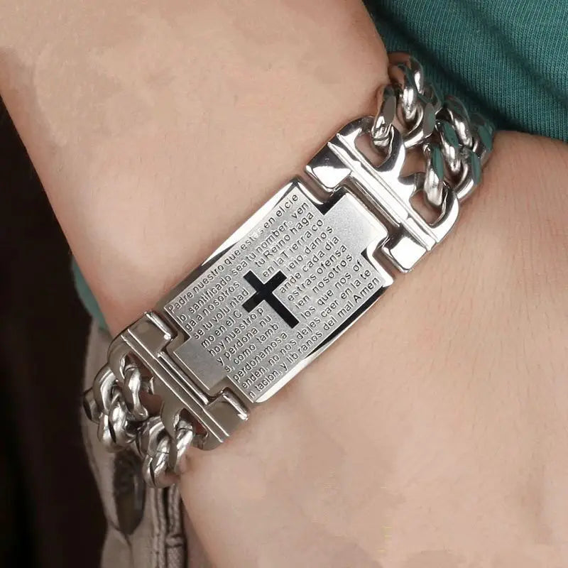 Bracelet en acier inoxydable 316L, chaîne cubaine de 24MM de largeur, bracelet croisé pour hommes.