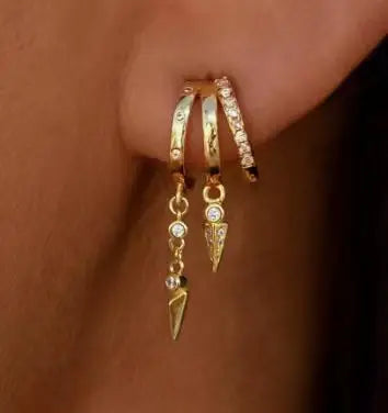 Boucles d'Oreilles Femme GUOLE — Zircon Micro-incrusté, Rivets Géométriques & Acier Inoxydable