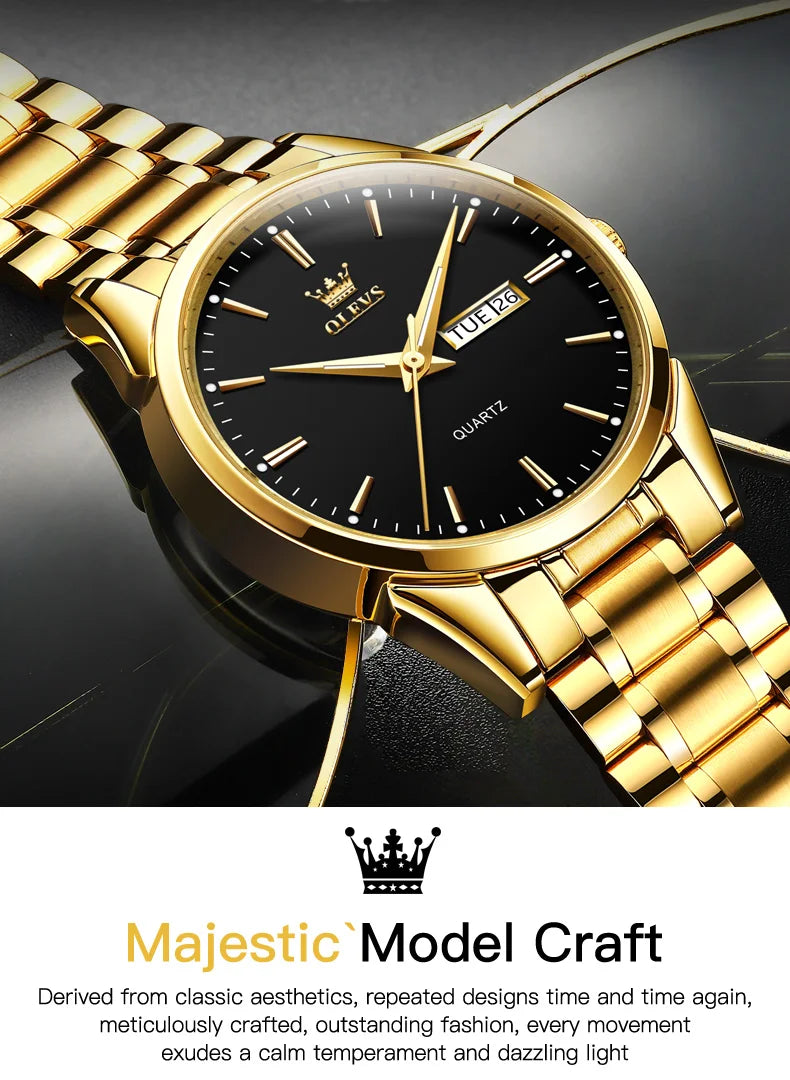 Montre Homme OLEVS — Quartz Acier Inoxydable, Lumineuse & Waterproof