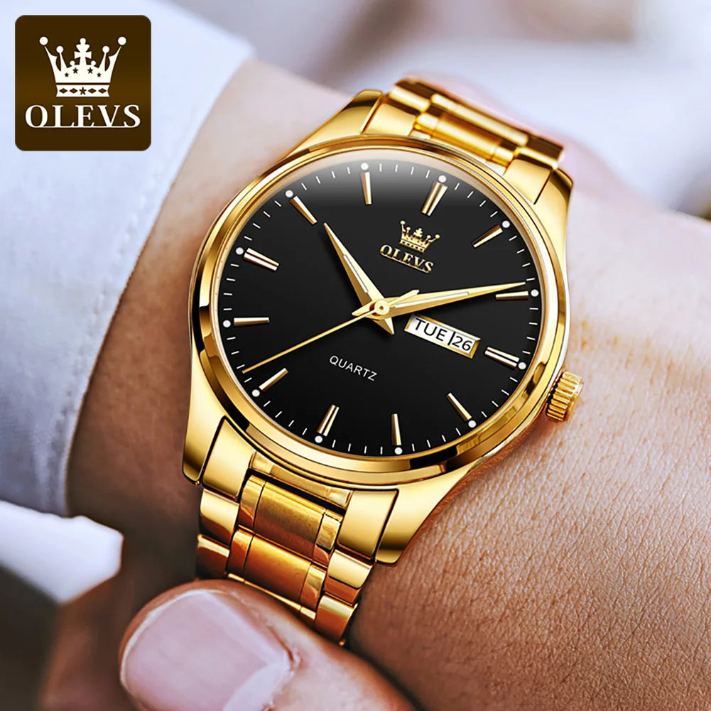 Montre Homme OLEVS — Quartz Acier Inoxydable, Lumineuse & Waterproof