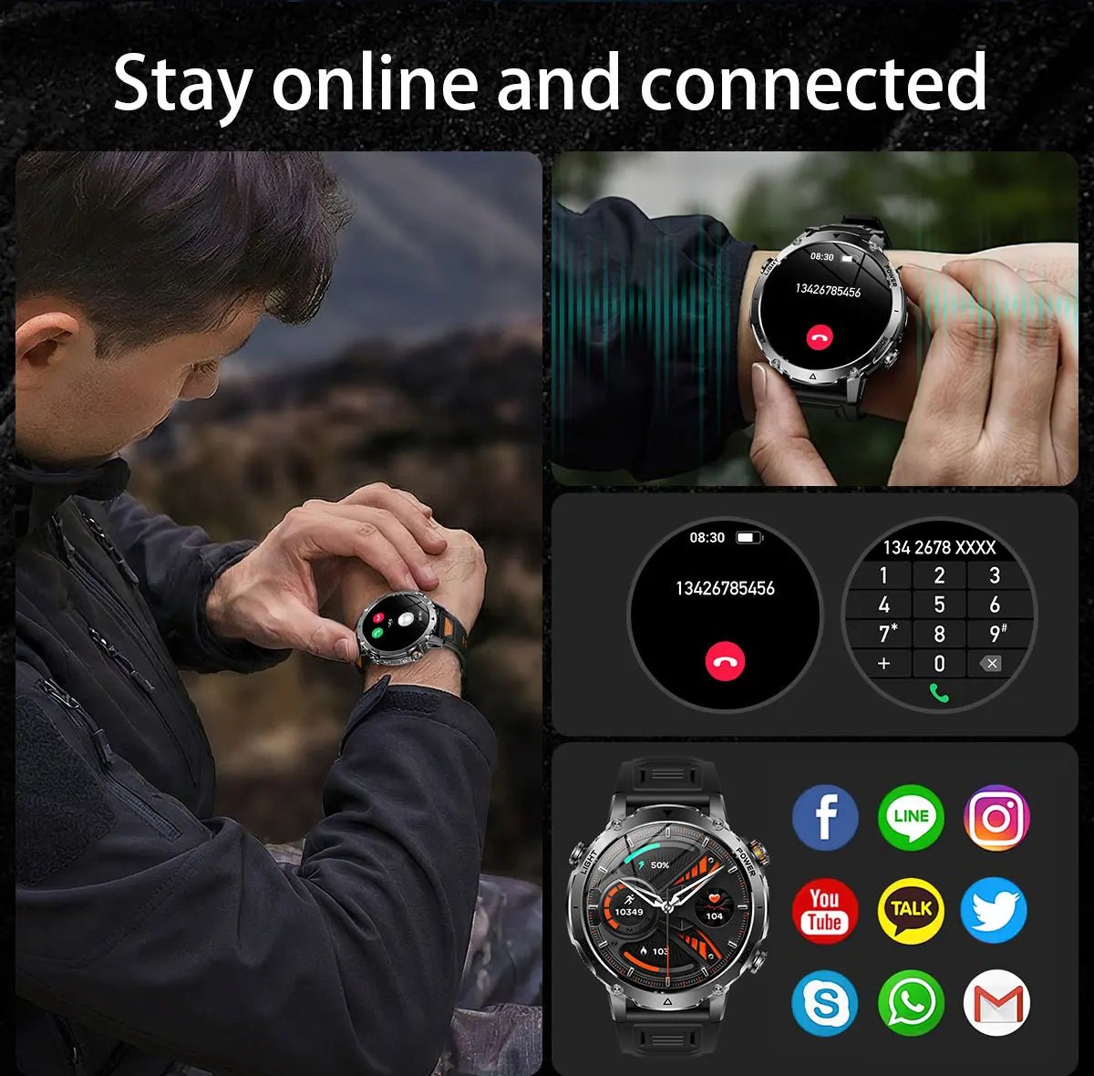 Smartwatch Militaire GUHUAVMI 2026 – Écran AMOLED 1,7", Batterie 1400mAh, GPS, Appel Bluetooth