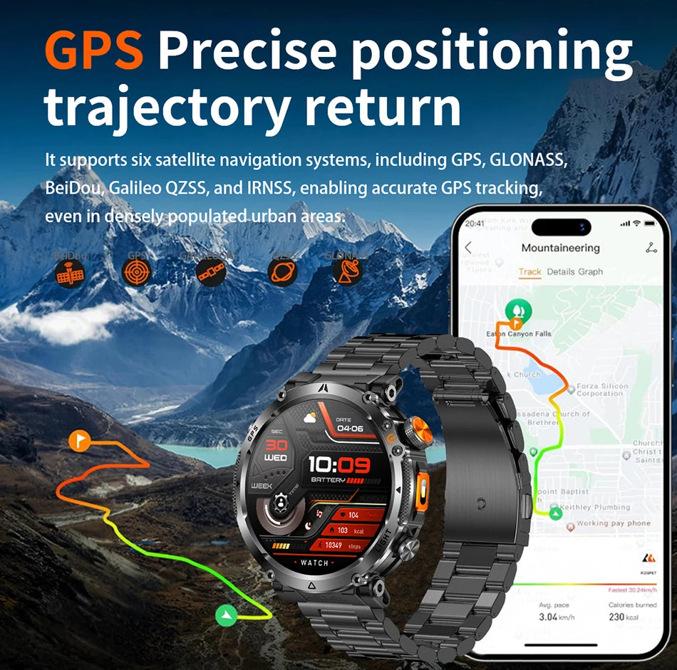 Montre Connectée Outdoor ChiBear – 1,7" AMOLED, 100+ Sports, Boussole, Torche LED, Appel BT
