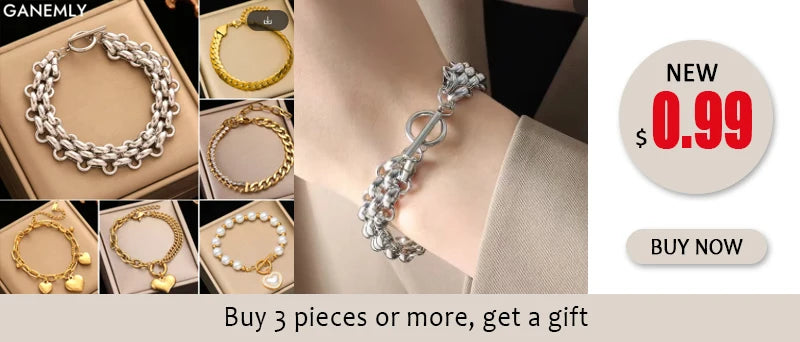 GANEMLY – Bracelet en acier inoxydable 316L pour femmes, couleur argent, chaîne à maillons, à la mode, Punk, chaîne de poignet, bijoux étanches