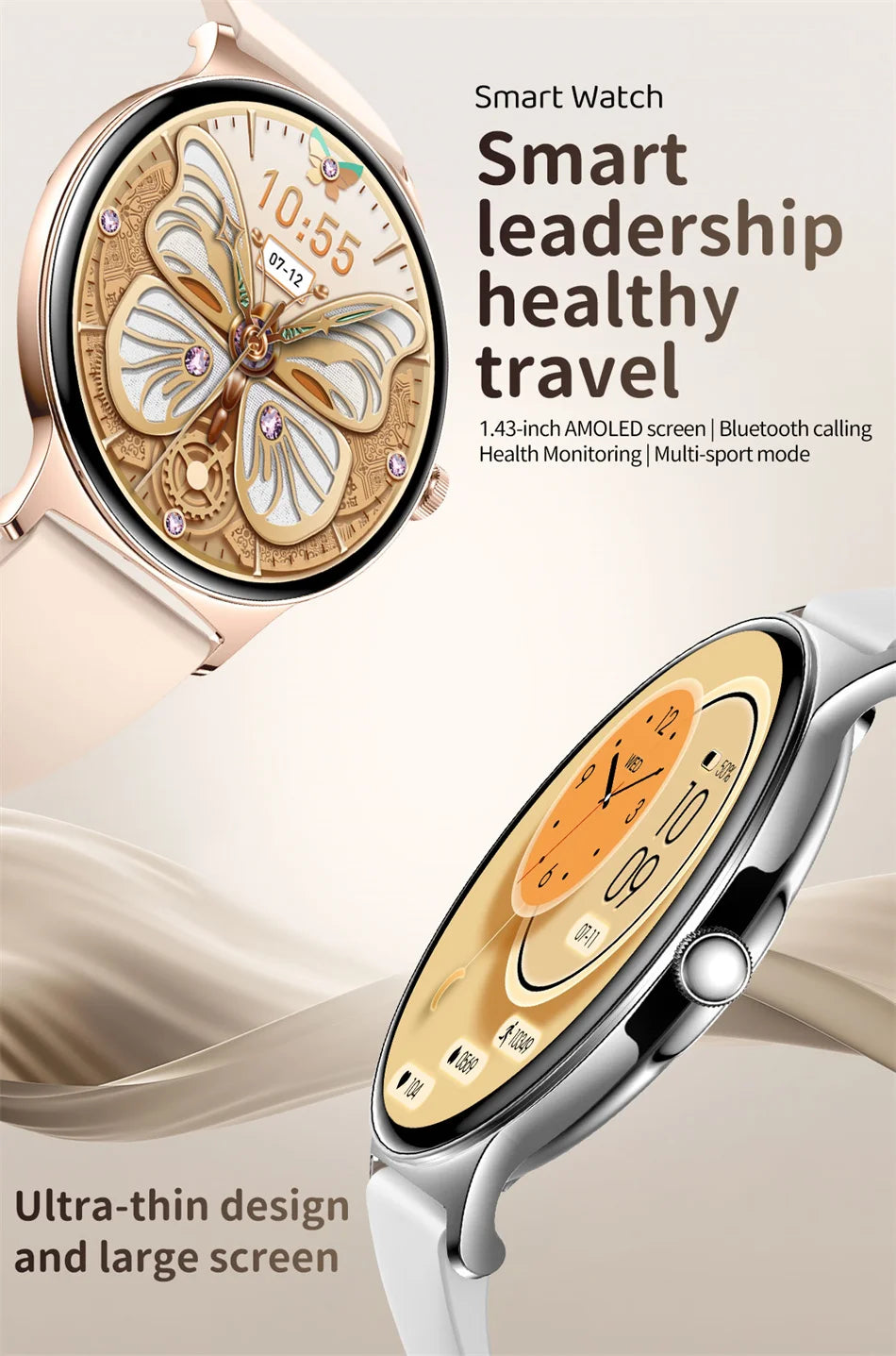 Montre Connectée Femme Jooeniok V89 Ultra-Mince 7,9 mm – 1,43" AMOLED, Appel BT, 100+ Sports