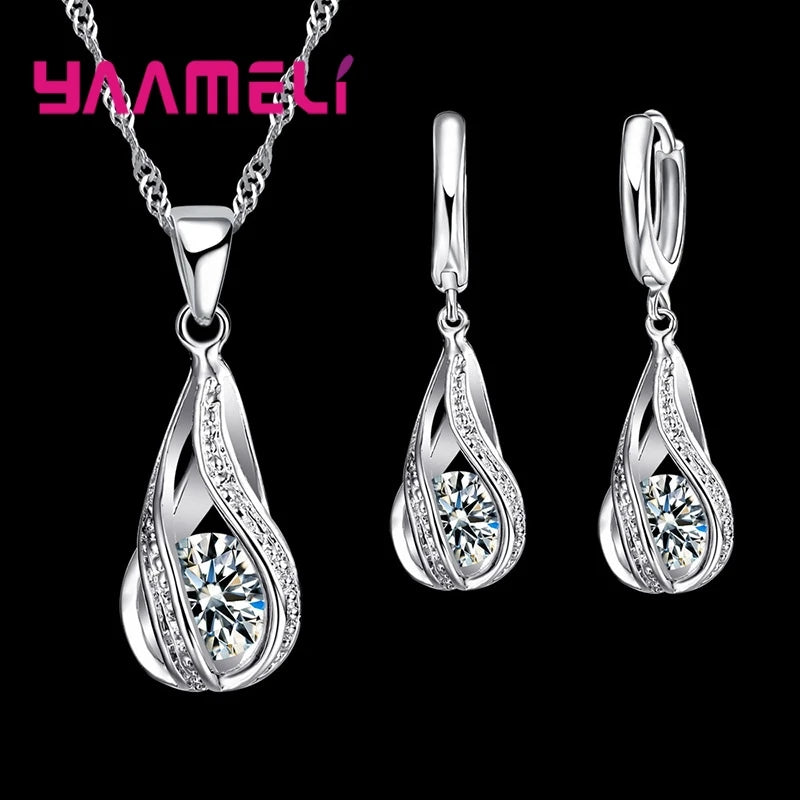 Goutte d'eau chaude en argent collier + Boucles