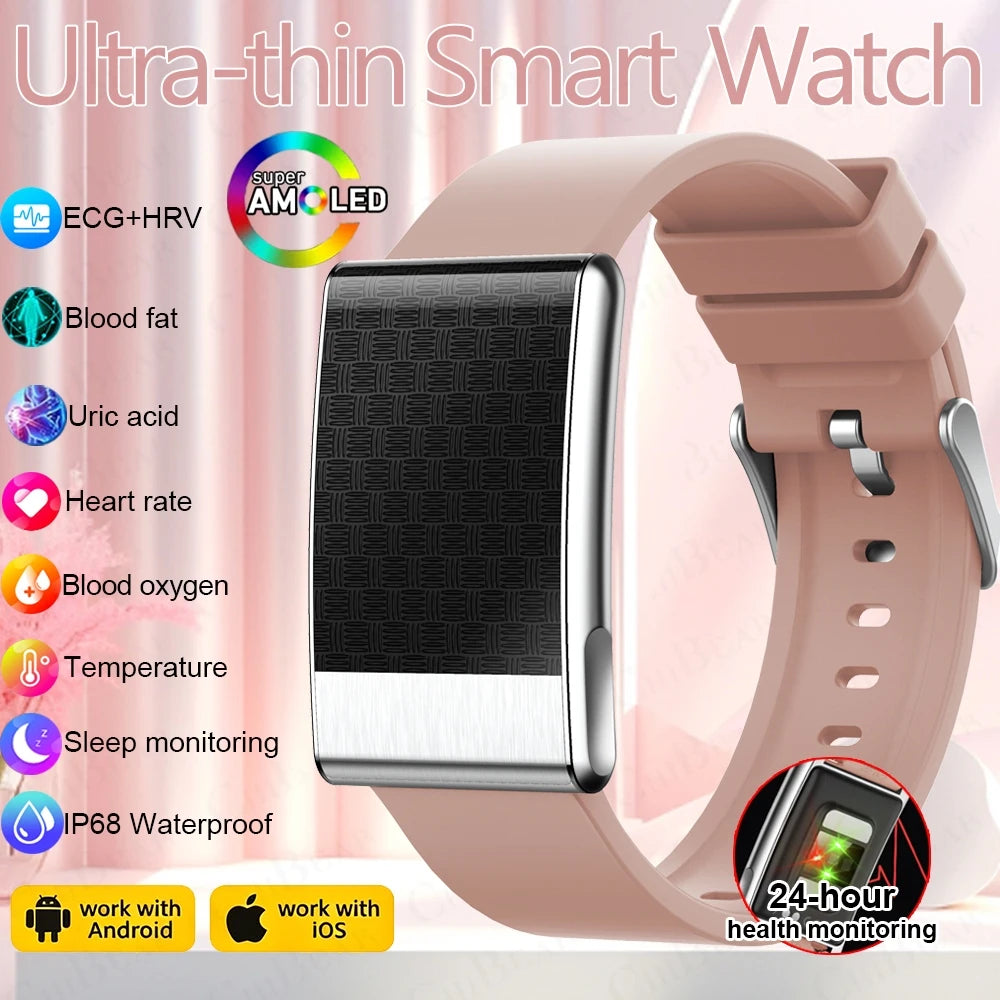 Nouvelle Montre Connectée Ultra-Mince 8mm 2026 pour Femme avec Suivi ECG, Fréquence Cardiaque, Pression Artérielle, Oxygène Sanguin et Appel Bluetooth