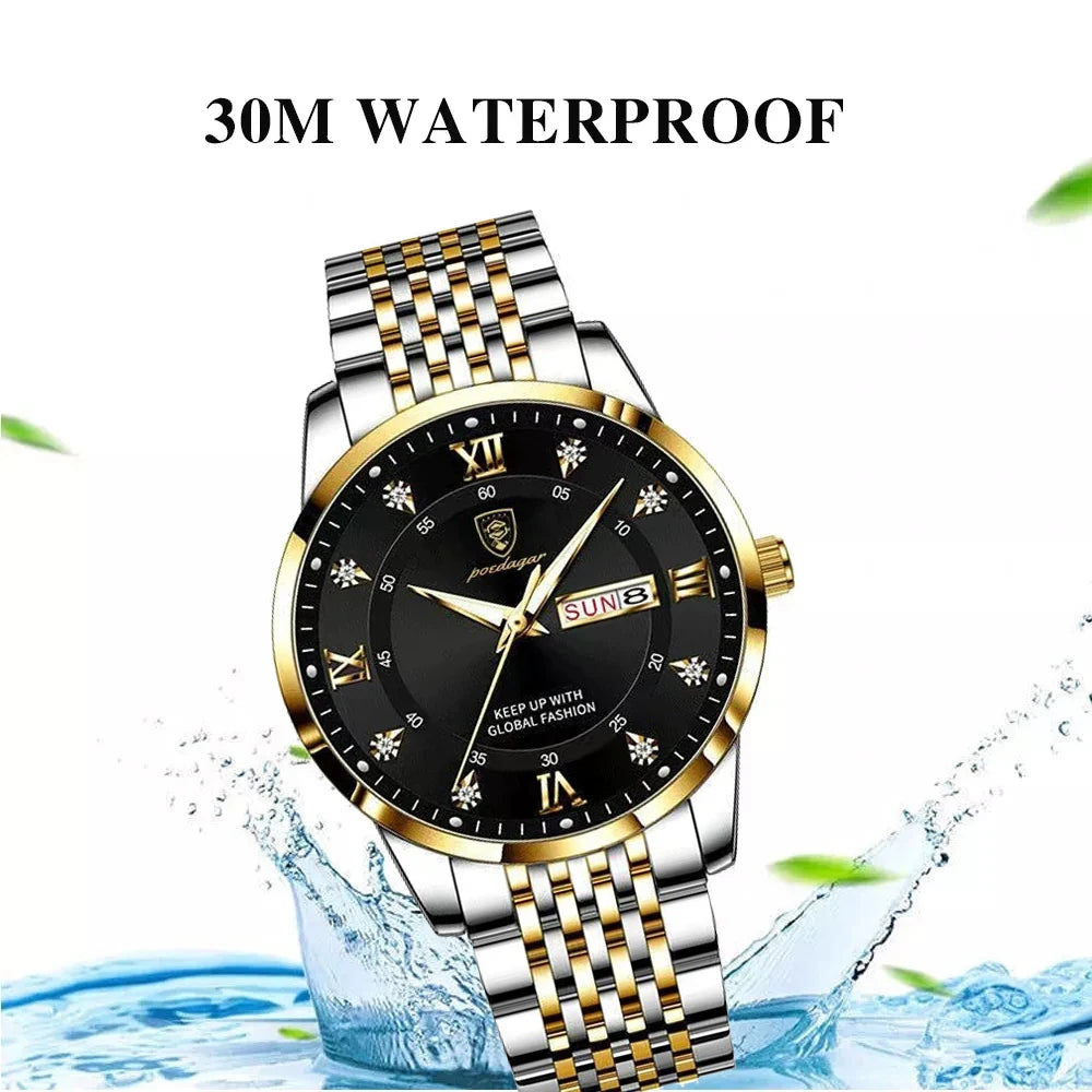 Montre Homme — Quartz Chronomètre, Acier Inoxydable & Waterproof 30ATM