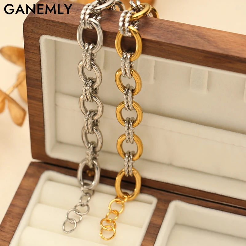 Bracelet jonc en acier inoxydable 316L GANEMLY pour femmes, nouveau bracelet punk, chaîne de poignet, bijoux imperméables, bijoux femme