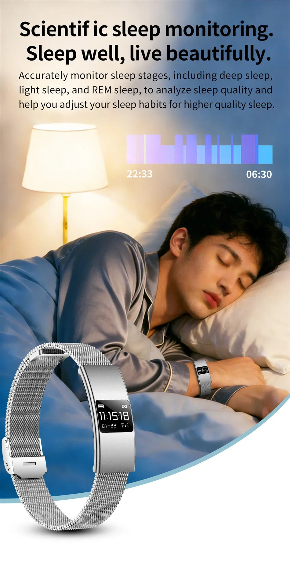 Nouveau Bracelet Connecté Ultra-Mince 3,5 mm 2026 avec Suivi de Fréquence Cardiaque et d'Oxygène Sanguin, Design Courbé, Alerte d'Appels, Bracelet Intelligent Élégant pour Femme