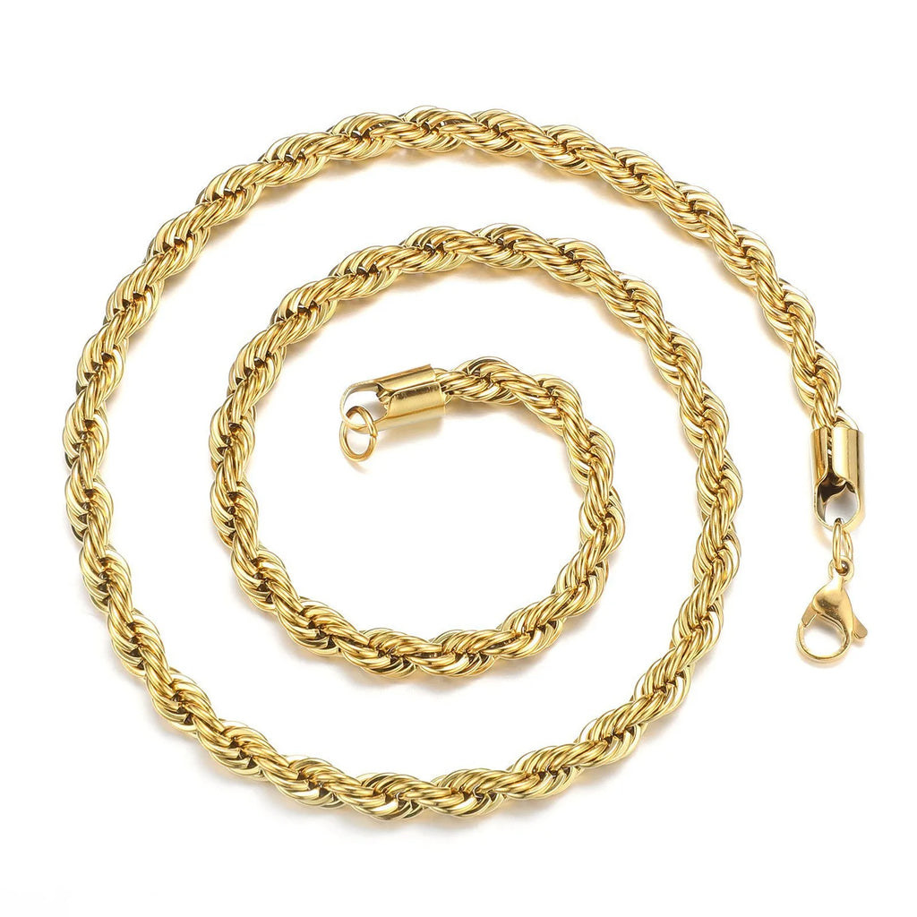 Collier en acier inoxydable 316L HNSP, chaîne torsadée, pour homme, bijoux unisexes, accessoires, largeur 3MM/4MM/5MM