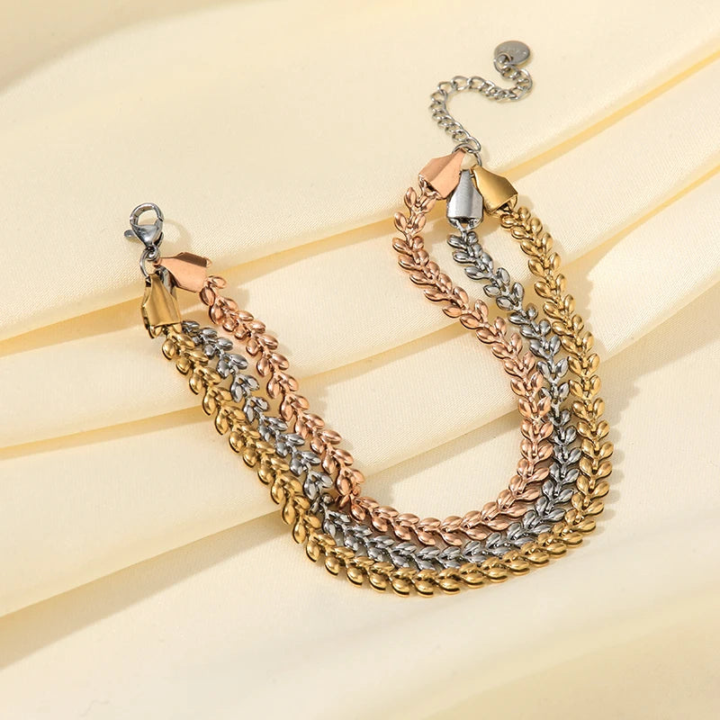 GANEMLY – Bracelet en acier inoxydable pour femmes, chaînes torsadées superposées en 3 couleurs, chaîne de poignet étanche, bijoux étanches