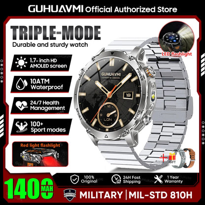 Smartwatch Militaire GUHUAVMI 2026 – Écran AMOLED 1,7", Batterie 1400mAh, GPS, Appel Bluetooth