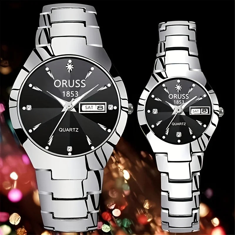 2 pièces Couples cadran coupe montre à Quartz affaires mode analogique calendrier montre-bracelet saint valentin cadeau pour hommes femmes Date montre