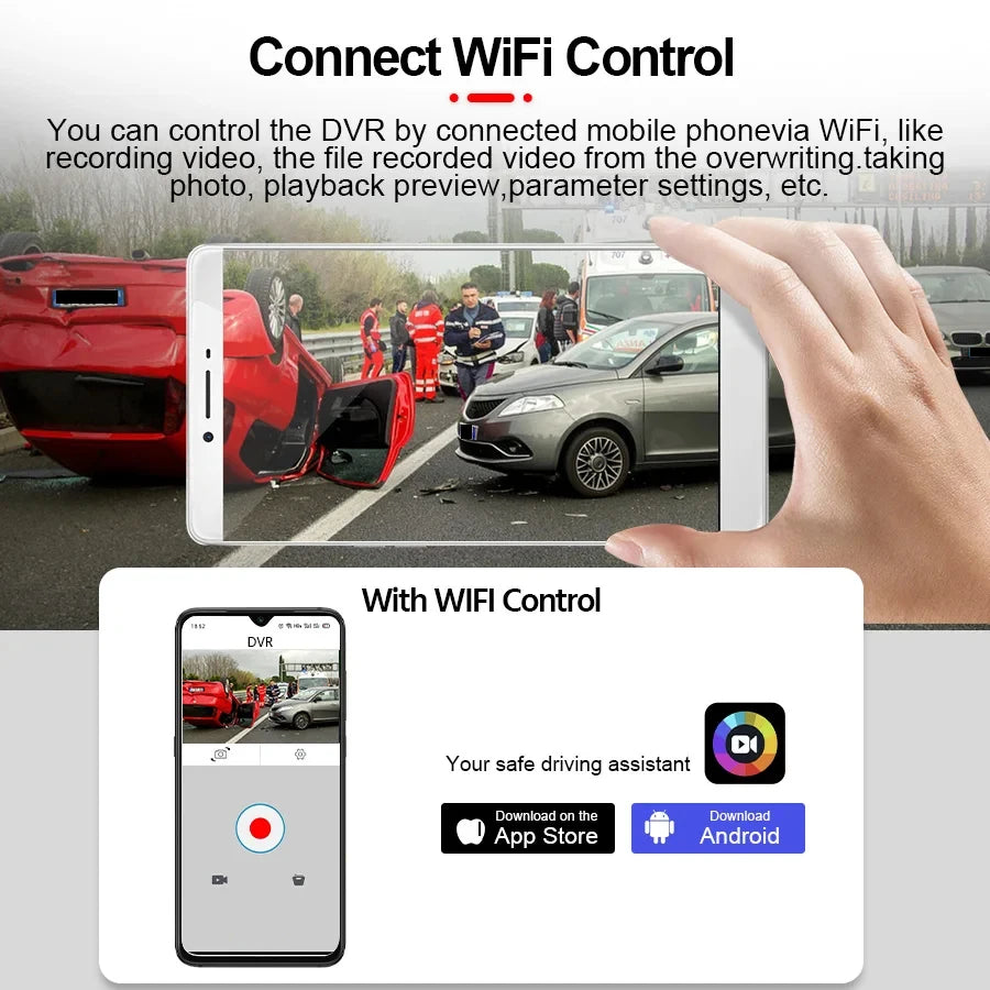 Caméra de tableau de bord pour voitures 1080P, enregistreur vidéo DVR, double caméra de voiture, vue avant et intérieure, enregistrement en boucle, moniteur WiFi Dashcam