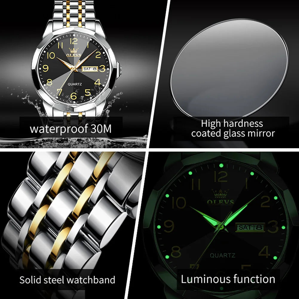 OLEVS montre de luxe montre pour hommes étanche argent acier inoxydable classique montre-bracelet à Quartz décontractée .
