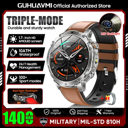 Smartwatch Militaire GUHUAVMI 2026 – Écran AMOLED 1,7", Batterie 1400mAh, GPS, Appel Bluetooth