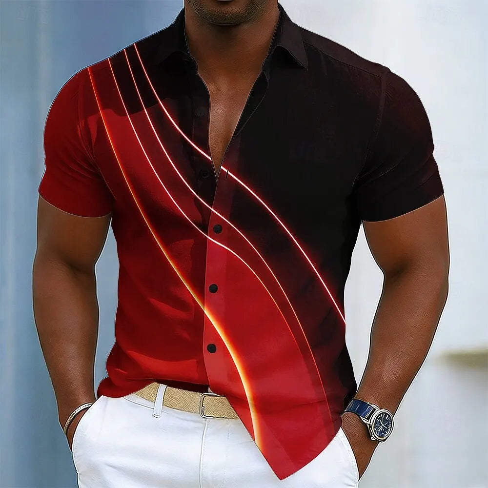 Chemise pour homme à imprimé 3D, lignes géométriques, vagues abstraites, manches courtes.Plusieurs coloris disponible