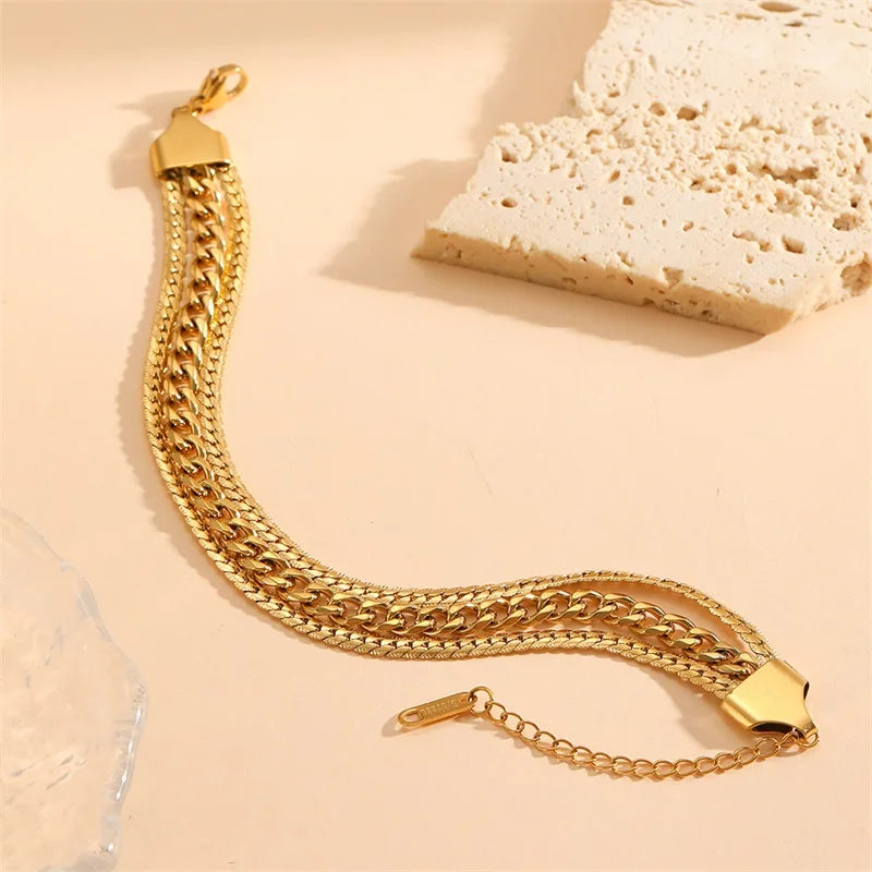 GANEMLY – Bracelet en acier inoxydable pour femmes, chaînes torsadées superposées en 3 couleurs, chaîne de poignet étanche, bijoux étanches