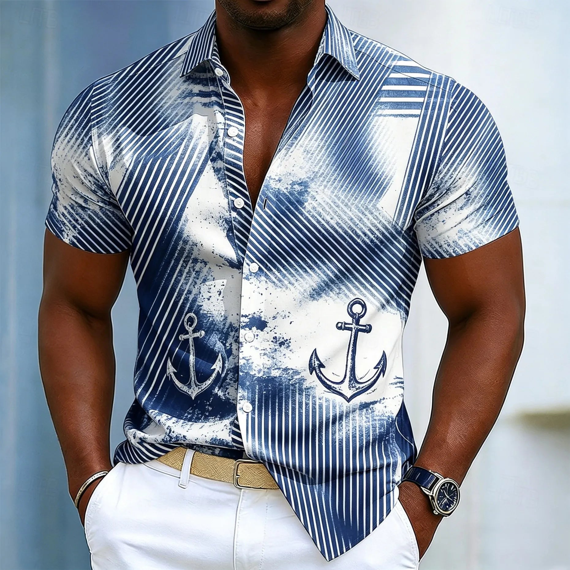 Chemise à manches courtes pour homme, imprimé feuilles de palmier vertes, motif tropical. Plusieurs coloris diponible.