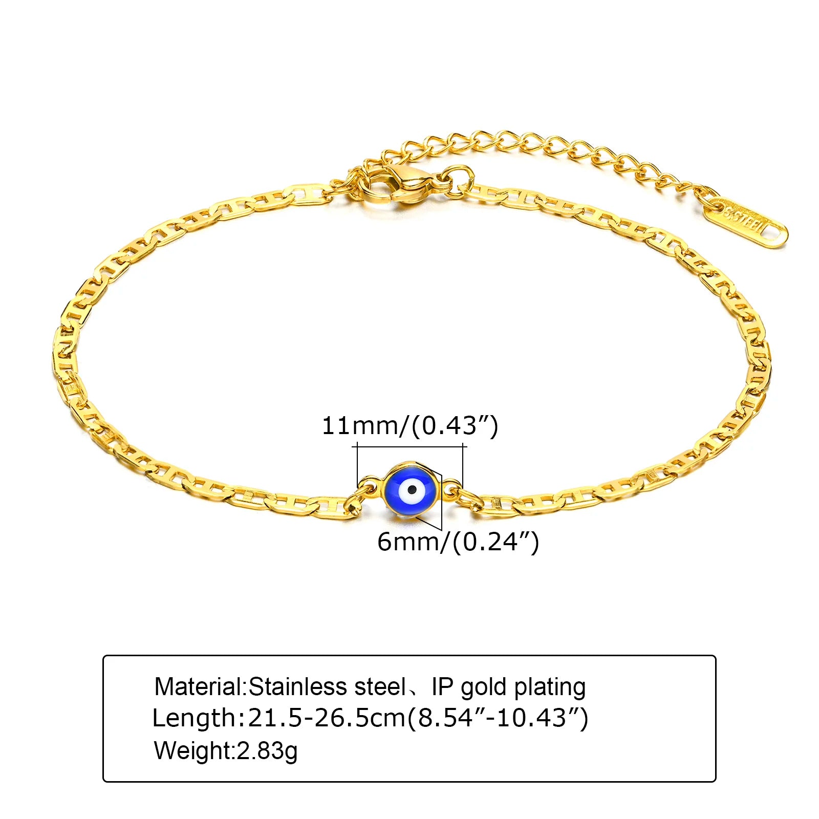 Bracelet de cheville à disque pour femmes, acier inoxydable réglable.