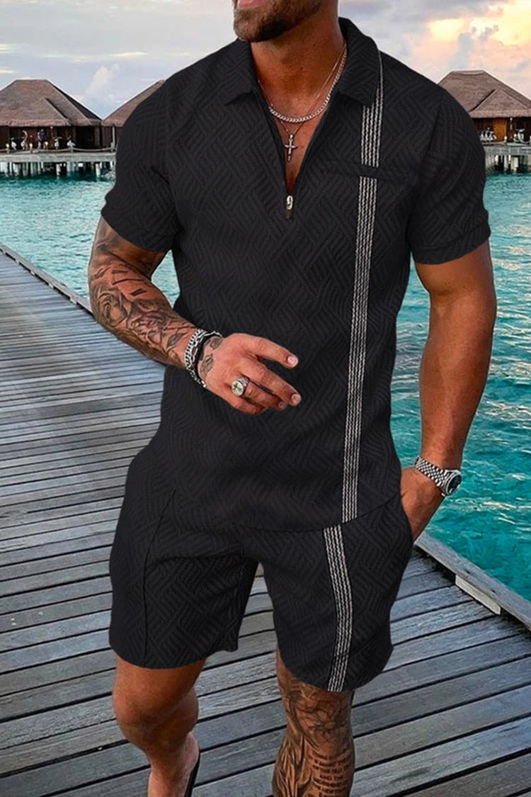 Polo Zippé Vintage Homme — Ensemble Survêtement Col Mandarin, Respirant & Grande Taille S-5XL