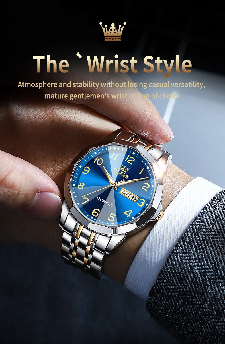 OLEVS montre de luxe montre pour hommes étanche argent acier inoxydable classique montre-bracelet à Quartz décontractée .