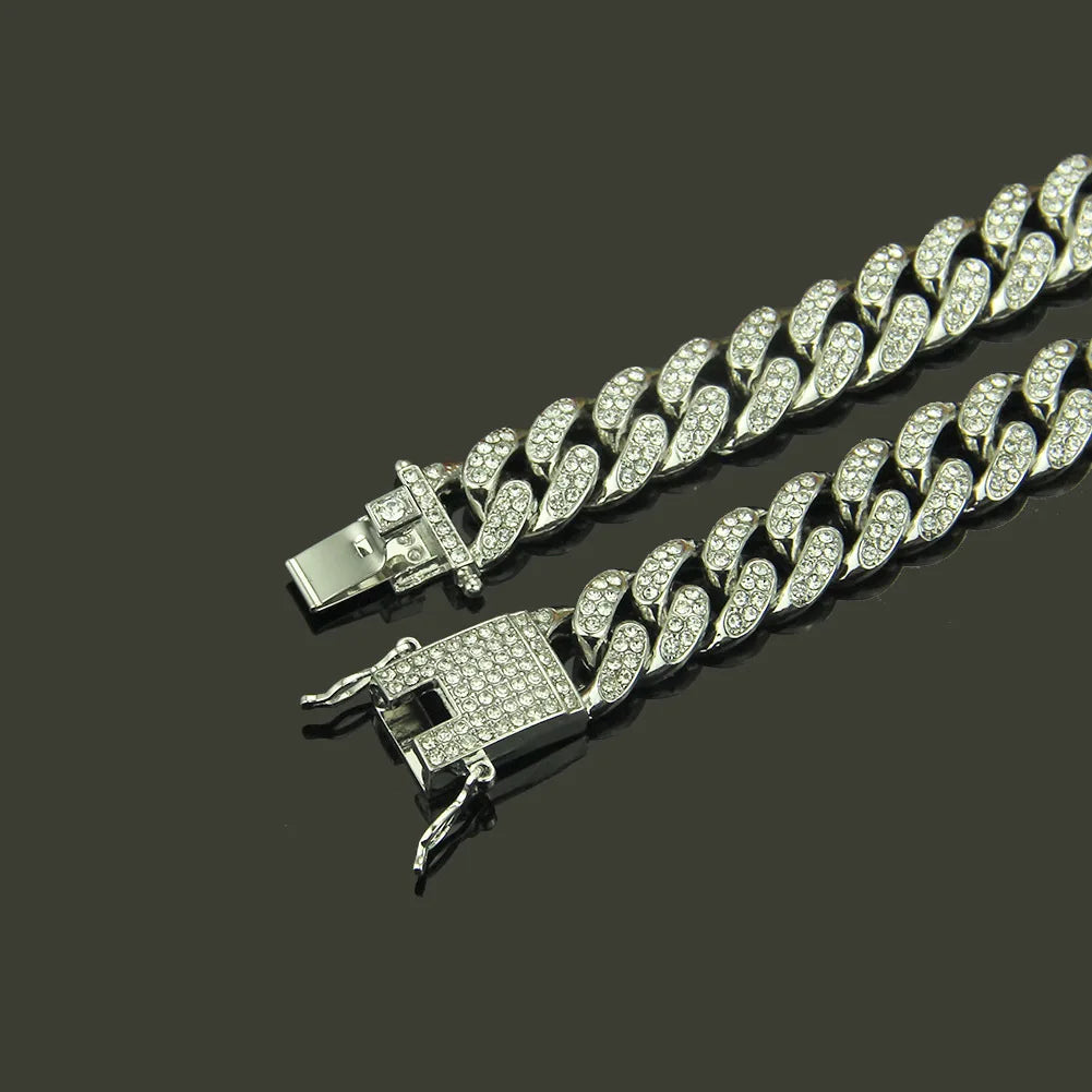Chaîne de collier HNSP Miami Cuban Link Iced Out pour hommes - Chaîne de bijoux Hip Hop robuste et brillante de 13 mm de large